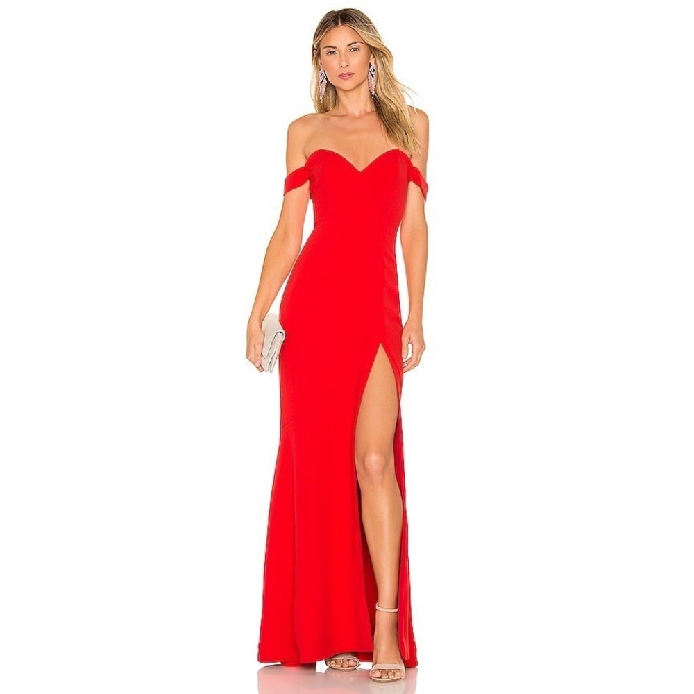 New! NBD Maracuya Off-Shoulder Gown in Red – Size Small